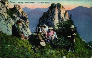 Tátra, Tatry; Mnichy Chocholowskie / Chochol-Mönche / mountain, hikers (fl)