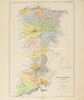 1912 Temes vármegye térképe, Kogutowicz: Megyei térképek, 1 : 400.000, Bp., Magyar Földrajzi Intézet R.T., kis lapszéli sérülésekkel, 47x40 cm