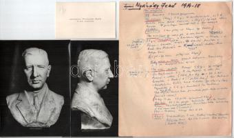 szentpéteri Nyárády Jenő (1892-1943) m. kir. ezredes halálozási értesítője, szobrának két fotója, él...