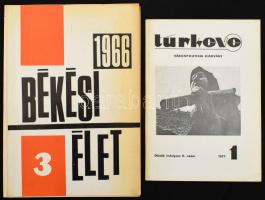 Túrkeve. Várospolitikai kiadvány. Ötödik évfolyam 11. szám. 1977/1. Az AFIT XVII. sz. Autójavító Vállalat, a Vörös Csillag Mg. Tsz és a Városi Művelődés Ház kiadványa. Kiadói papírkötés, jó állapotban. + Békési Élet 3. 1966. Hiányos.