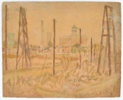 Nolipa István Pál (1907-1986): Halászcsárda, 1947. Olaj, karton. Jelezve jobbra lent. Hátoldalán táj...