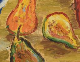 Nolipa István Pál (1907-1986): Csendélet körtékkel. Olaj, karton. Jelezve jobbra lent. Hátoldalán au...