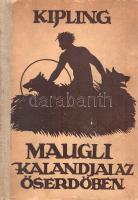 Kipling, Rudyard:  Maugli kalandjai az őserdőben. Fordította Benedek Marcell, Haranghy Jenő rajzaival. Budapest, (1940). Hungária Könyvkiadó (Hungária Nyomda Rt.) Rudyard Kipling (1865-1936) angol író ,,The Jungle Book&quot; címen írt klasszikus elbeszéléskötete először 1894-ben jelent meg, egy évvel később pedig a szorosan hozzá kapcsolódó ,,The Second Jungle Book&quot; néven ismert újabb gyűjtemény. A munka első, kivonatos magyar fordítása 1899-1902 között jelent meg, Mikes Lajos fordításában, majd az első teljes fordítás Benedek Marcelltől, 1930-ban, bibliofil kiadásban, Haranghy Jenő illusztrációival ,,A dzsungel könyve és az új dzsungel-könyv&quot; címmel. Tekintettel arra, hogy a Kipling-novellagyűjteménynek nem minden darabja játszódik a dzsungelben, illetve nem is mindegyikben szerepel Maugli alakja, Benedek Marcell 1933-ban ,,Maugli kalandjai az őserdőben&quot; címmel közzétett egy új válogatást. Példányunk ennek a mesegyűjteménynek az ötödik kiadásából való. Oldalszámozáson belül ezúttal is Haranghy Jenő részletgazdag rajzaival. A címlap után régi ajándékozási bejegyzés. Példányunk első repülő előzéke hiányzik, néhány oldalon apró szakadásnyom. Illusztrált, enyhén sérült gerincű kiadói félvászon kötésben. Jó példány.