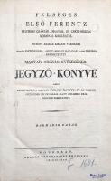 Felséges Első Ferentz Austriai császár, Magyar, és Cseh Ország koronás királyától Posony szabad királyi városába 1825-dik esztendőben, Szent-Mihály havának 11-dik napjára rendeltetett Magyar ország gyűlésének Jegyző-könyve, melly eredetképpen magyar nyelven íratott, és az ország gyűlésének fő vigyázása alatt hitelesen deák nyelvre fordítatott. Harmadik darab. (Diarium Comitiorum Regni Hungariae a serenissimo, ac potentissimo Imperatore, Hungariae, et Bohemiae Rege Francisco Primo in liberam, av regiam civitatem Posoniensem in diem 11-mam Septembris anni 1825. Tomus tertius.) Posonyban, 1825-1826. Belnay örököseinek betüivel. 775 + [1] p. Folio. Az első reformországgyűlés harmadik félévének magyar és latin nyelvű jegyzőkönyve. - A történelmi emlékezetében első reformországgyűlésként élő rendi gyűlést 1825. szeptember 11-ére hívta össze az uralkodó, döntően adómegajánlási célokkal, valamint a rendek gravamenjeinek (sérelmeinek) meghallgatása céljából. Az országgyűlés két éven át, 1825 szeptemberétől 1827. augusztus 18-ig ülésezett, összesen 271 ülésre került sor. Jóllehet a gyűlés maga a közemlékezetben Széchenyi István Akadémia-alapítási felajánlásához kötődik, az ülések többsége a nemes vármegyék rendi sérelmeivel foglalkozott, valódi áttörő eredményt keveset hozott. A gyűlés korántsem csak adózási, közigazgatási és újoncozási kérdéseket tárgyalt; a legváltozatosabb problémák kerültek terítékre. Sok szó esett az úrbéres telken élő nemesek megadóztatásának gyakorlatáról, a termények és a só árának kibírhatatlan emelkedéséről, a papírpénz és az aranypénz becséről, az országgyűlés összehívásának rendszerességéről, a voksolás módjáról, és ismételten, vezérmotívumként a nyomorú nép túladóztatásáról. A viták vég nélküliségét az a gyakorlat okozta, hogy a megyei követek rendszeresen hivatkoztak korábbi országgyűléseken elfogadott, ám a gyakorlatban mégis figyelmen kívül hagyott törvényekre és rendelkezésekre, míg a más gazdasági szerkezetű vármegyék követei a felvetett joghézagot egyáltalán nem találták súlyosnak, helyette viszont más és más ősi és jogos és méltatlanul elfeledett törvényekre hivatkoztak. Önmagában is megálló, jog- és társadalomtörténeti értékű dokumentumunk a kétéves országgyűlés jegyzőkönyvének harmadik része, mely a 111-170. üléseken elhangzottakat örökíti meg (1826. július 7. - 1827. január 10.), kéthasábos, magyar és latin nyelvű szövegoldalakon. Példányunk első leveleinek felső sarkán apró, a szövegtükröt nem érintő hiány. A címlapon régi tulajdonosi bélyegzés, verzóján könyvtári duplumbélyegzés. Poss: Ernst Lajos. [Ernst Lajos (1872-1937) műgyűjtő, mecénás, a Nemzeti Szalon és az Ernst Múzeum alapítója. Gyűjteményének javát hazai múzeumok vásárolták meg.] Hiányos gerincű, gerincén kézzel feliratozott, enyhén kopott korabeli kartonkötésben, vörös festésű lapszélekkel. Az első kötéstábla jobb felső sarkán apró hiány. Jó példány.