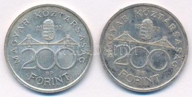 1992. 200Ft "MNB" Ag (2x) T:AU patina Adamo F13