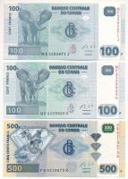 Kongó 2013. 100Fr (2x) + 500Fr T:UNC, AU Congo 2013. 100 Francs (2x) + 500 Francs C:UNC, AU Krause P#96,P#98