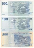 Kongó 2013. 100Fr (2x) + 500Fr T:UNC, AU Congo 2013. 100 Francs (2x) + 500 Francs C:UNC, AU Krause P...