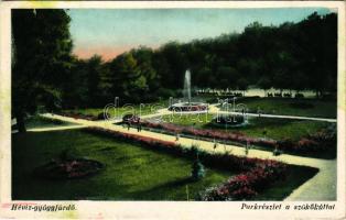 1934 Hévíz, Park részlet a szökőkúttal (Rb)