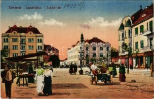 Temesvár, Timisoara; Józsefváros, Scudier tér, piac, autó / Iosefin, square, market, automobile