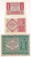 Ausztria 1922. 1K + 2K + 100K T:UNC, AU Austria 1922. 1 Corona + 2 Corona + 100 Corona C:UNC, AU Krause P#77, P#73, P#74