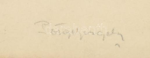 Pörge Gergely (1858-1930): Dombos táj. Ceruza, papír, jelzett, üvegezett fakeretben, 16x23 cm