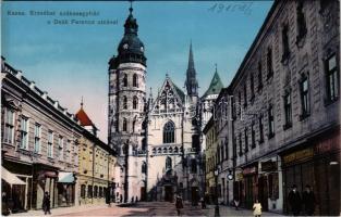 Kassa, Kosice; Erzsébet székesegyház, Deák Ferenc utca, Stern Viktor üzlete. Nyulászi Béla kiadása / cathedral, street, shops