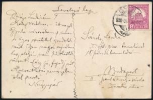1930 Kézdi-Kovács László (1864-1942) festőművész, műkritikus személyes hangvételű autográf sorai unokájának, Sárdy Lenkének címzett képeslapon