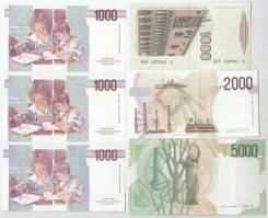 Olaszország 1982. 1000L + 1990. 1000L (3x) + 2000L + + 5000L T:UNC,AU, 5000L F szép papír Italy 1982...