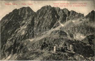 Tátra, Magas-Tátra, Vysoké Tatry; Ferenc József csúcs a Lengyel-nyereg felől / Stít Frantiska Jozefa / mountain climbers, hiking