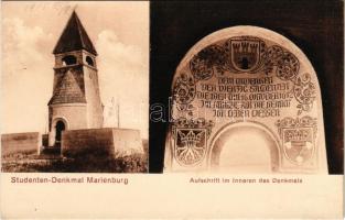 Barcaföldvár, Földvár, Marienburg, Feldioara; Studenten-Denkmal, Aufschrift im Inneren des Denkmals / Diákemlékmű (az 1612. október 14-iki csatában elesett 39 brassói diák emlékére), belső. Josef Stenner &amp; Sohn / heroic students&#039; memorial monument