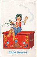 Munkács, Mukacheve, Mukacevo; magyar népviseletes leporellólap 10 kis képpel / Hungarian folklore leporellocard with 10 small pictures s: Klaudinyi