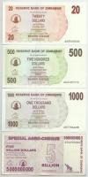 Zimbabwe 2007. 20$ + 500$ + 1000$ + 2008. 5.000.000.000$ névértékekről szóló speciális agro-csekk T:AU közte egy F Zimbabwe 2007. 20 Dollars + 500 Dollars + 1000 Dollars + 2008. 5.000.000.000 Dollars nominal value special agro-cheques C:AU in it one F