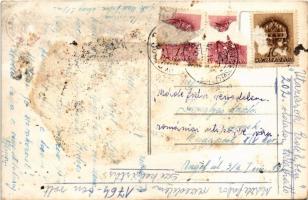 1942 Mádéfalva, Csíkmádéfalva, Siculeni; A madéfalvi veszedelem (1764) turul emlékoszlopa télen / mo...