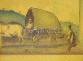 Rudnay Gyula (1878-1957): Vásári jelent lovaskordékkal. Akvarell, papír, jelezve jobbra lent. Kisebb...