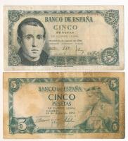 Spanyolország 1951. 5P + 1954. 5P T:F foltos Spain 1951. 5 Pesetas + 1954. 5 Pesetas C:F spotted