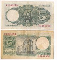 Spanyolország 1951. 5P + 1954. 5P T:F foltos Spain 1951. 5 Pesetas + 1954. 5 Pesetas C:F spotted