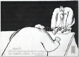 Rau Tibor (1934-2009), 2 db karikatúra: &quot;Bankcsőd&quot; és &quot;Kisgazda kád&quot;. Tus, papír, mindkettő jelzett. 21x29,5 cm