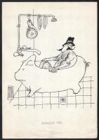 Rau Tibor (1934-2009), 2 db karikatúra: "Bankcsőd" és "Kisgazda kád". Tus, papír...