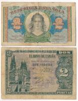 Spanyolország 1938. 2P (2xklf) T:VG Spain 1938. 2 Pesetas (2xdiff) C:VG Krause P#95, P#109