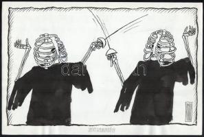 Rau Tibor (1934-2009), 2 db karikatúra: "Taszáron" és "sportszenvedély". Tus, pa...