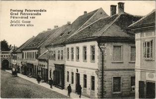 Újvidék, Novi Sad; Pétervárad vár, Jellasics utca, üzletek. K. Fradl kiadása / Grad Petrovaradin, Jelaciceva ulica / Festung Peterwardein, Jelacic Gasse / castle, street, shops