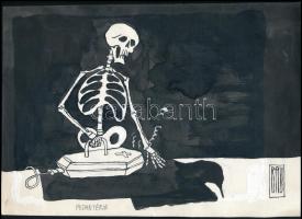 Rau Tibor (1934-2009), 2 db karikatúra: "Pedantéria" és "Hintában" (erotikus karikatúra, cím nélkül). Tus, papír, mindkettő jelzett. Egyik hátoldalán "Ludas Matyi (...)" felirattal. 30x21 cm. Egyiken egészen apró lapszéli szakadásokkal.