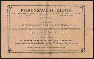 1904 Bp., Rosenzweig Izidor vászonkereskedő fejléces számlája, össz. 4 oldal, 2f okmánybélyeggel