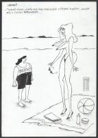 Rau Tibor (1934-2009), 2 db karikatúra: "Szünidő előtt" (erotikus karikatúra) és "Kegyelet". Tus, papír, mindkettő jelzett. 30x21 cm.