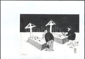 Rau Tibor (1934-2009), 2 db karikatúra: "Szünidő előtt" (erotikus karikatúra) és "Keg...