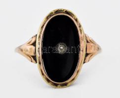 14K arany (Au) gyűrű, ónix kővel, hiányos kővel. 1,62 g m: 53
