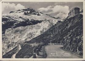 Rhonegletscher, Gerstenhorn, Furkastrasse, Hotel Belvedere / Rhone Glacier, mountain peak, road, hotel