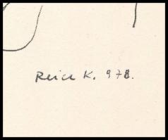 Reich Károly (1922-1988): Akt könyvvel, nyomat, papír, paszpartuban, 17×21 cm