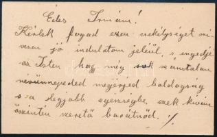 cca 1900 Buda Zsomborné Veress Kornélia címeres névjegykártyája, hátoldalán autográf soraival, 9×6 c...