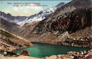 Tátra, Magas-Tátra, Vysoké Tatry; Hosszú-tó a Lengyel-nyereggel. Cattarino S. utóda Földes Samu kiadása / Langer See mit dem polnischen Kamm / lake, mountain