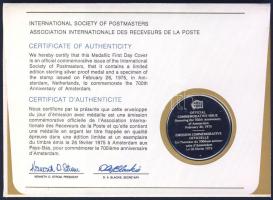 Hollandia 1975. "Amszterdam" a Postamesterek gondozásában kiadott Ag emlékérem 20g érmés, ...