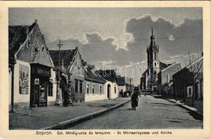 1932 Sopron, Szt. Mihály utca és templom, Leitner Jónás üzlete. Lobenwein Harald