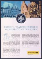 Németország 1999. "Bréma" Ag (999) emlékérem 15g kisalakú emlékíven, alkalmi bélyegzős bél...
