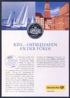 Németország 2001. "Kiel" Ag (999) emlékérem 15g kisalakú emlékíven, elsőnapi bélyegzős bél...