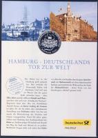 Németország 1999. "Hamburg" Ag (999) emlékérem 15g kisalakú emlékíven, alkalmi bélyegzős b...