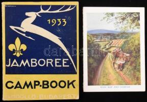 1933 Jamboree Camp Book. Gödöllő - Budapest 1933. [Bp.,1933.], The Fourth World Jamboree Headquarters [4. Cserkész Világdzsembori Központ],(Bethlen Gábor-ny.), 127 p.+1 (Jamboree 1933, térkép) t. + 1 (zászlók) t. A borító Márton Lajos munkája. Angol nyelven. Benne angol nyelvű cserkész üdvözlő lappal. Kiadói papírkötés. Ritka!