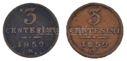 Olasz Államok / Lombardia-Velence 1852V - 1852M 3c Cu (2xklf) T:VF-F patina Italian States / Lombardy-Venetia 1852V - 1852M 3 Centesimi Cu (2xklf) C:VF-F patina Krause C#30