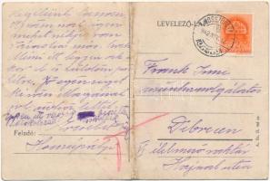 1942 Frank Imre zsidó KMSZ-nek (közérdekű munkaszolgálatos) küldött tábori posta levél a debreceni VI. élelmező raktárba, Judaika / WWII Letter to a Hungarian Jewish labor serviceman. Judaica (fa)