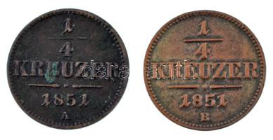 Ausztria 1851A - 1851B 1/4kr Cu (2xklf) T:VF patina Austria 1851A - 1851B 1/4 Kreuzer Cu (2xklf) C:VF patina Krause KM#2180