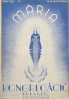 1934-1935 A Mária Kongregáció c. folyóirat több évfolyamának egybekötött számai (XXVII., XXVIII., XIX. évfolyamok). Kiadja a Budapesti Jézustársasági Rendház. A címlapokon D. Szabó István (1905-1990) grafikáival. Aranyozott gerincű egészvászon-kötésben, kissé kopott, foltos borítóval.